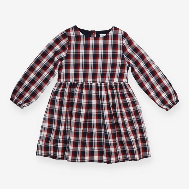 Dress LS blue red check button back