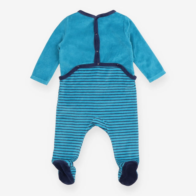 Sleepsuit Blue Velour Elephant Applique