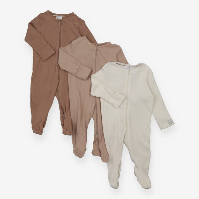 Sleepsuits zip 3pc ribbed cream fawn cappuccino