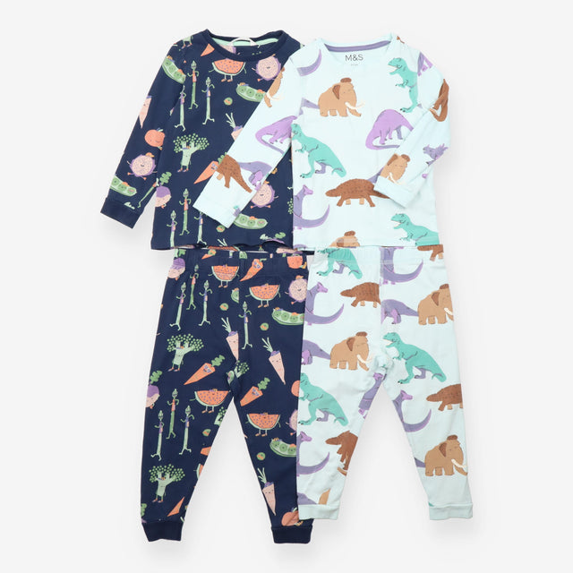 Navy Vegetables and Blue Dinosaurs Pyjamas 2 Pack