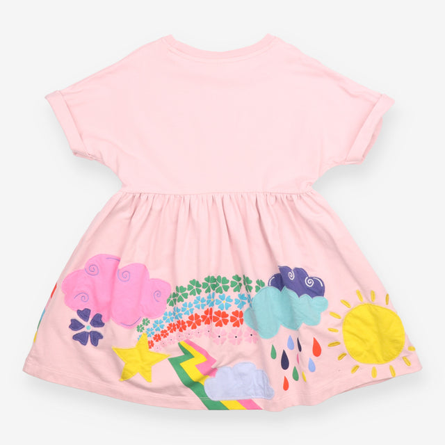 Dress jersey short sleeved pink rainbow cloud sun