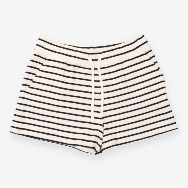 Towelling Shorts in Cream and Navy Stripe