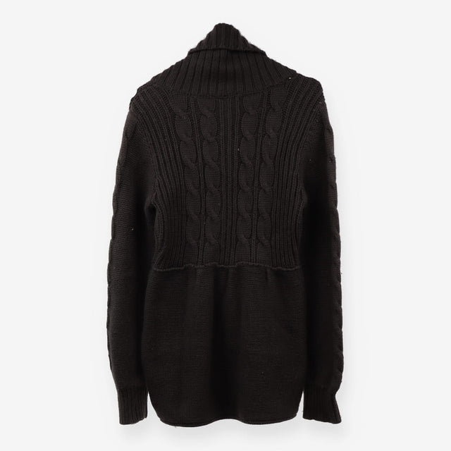 Chunky Cable Knit Button Cardigan Funnel Neck
