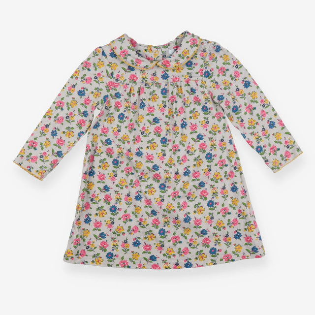 Long sleeve floral grey dress yellow stitching