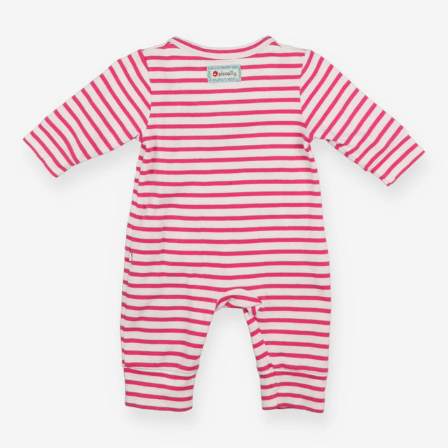 Pink stripe sleepsuit with sleeping leopard