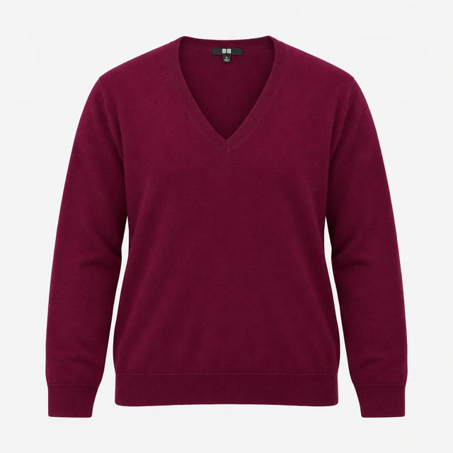 Jumper Long Sleeve V Neck Fine Knit Burgundy