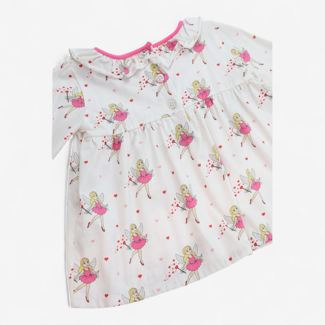 Long Sleeve White Top with Ballerina Fairy, Ruffle
