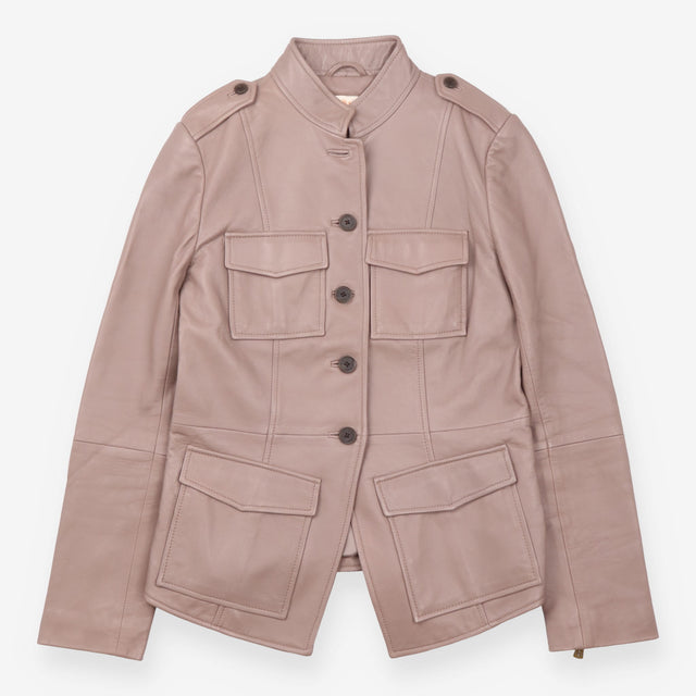 Leather Jacket Taupe Lambskin Four Pocket Utility