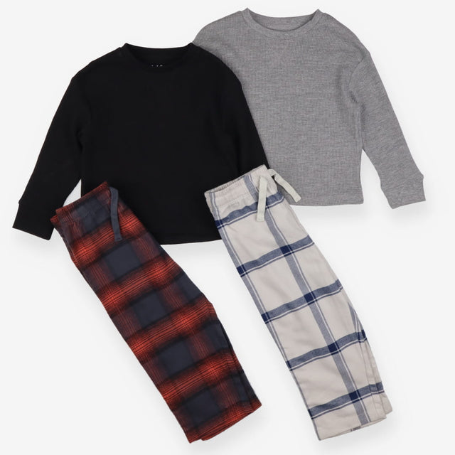 Check trouser and waffle top pyjamas 2 pack