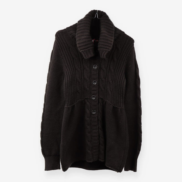 Chunky Cable Knit Button Cardigan Funnel Neck