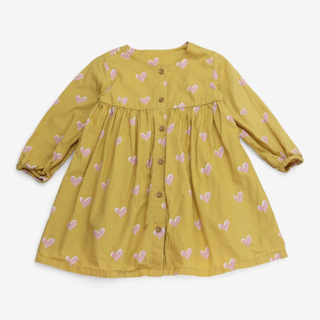 Dress yellow button up pink hearts