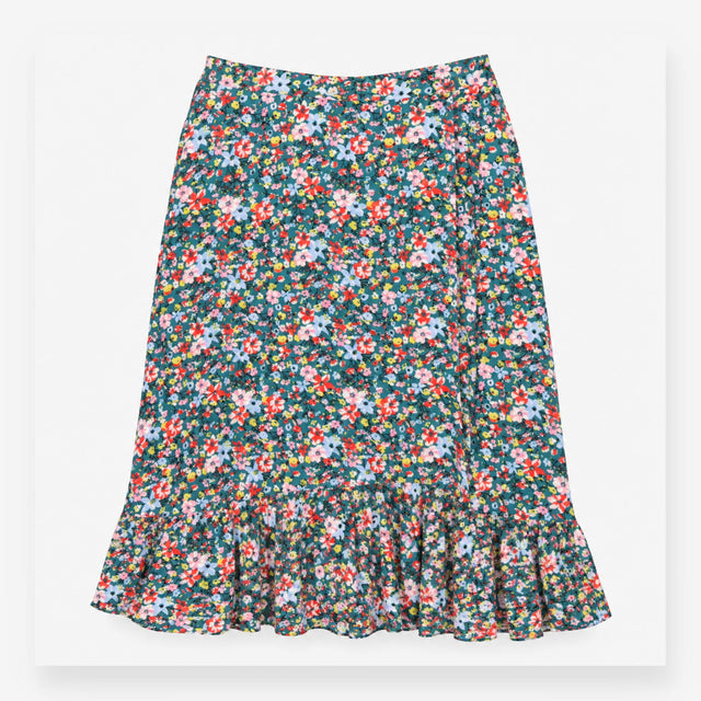 Floral Tiered Midi Skirt Multicoloured Print Visco
