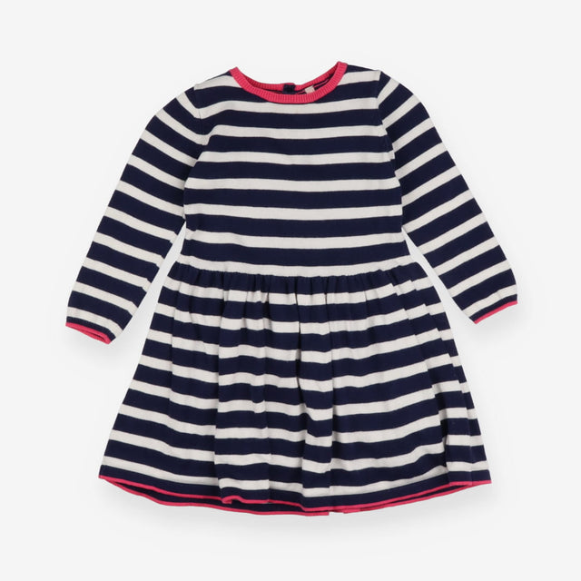 Dress knit navy stripe pink cuffs