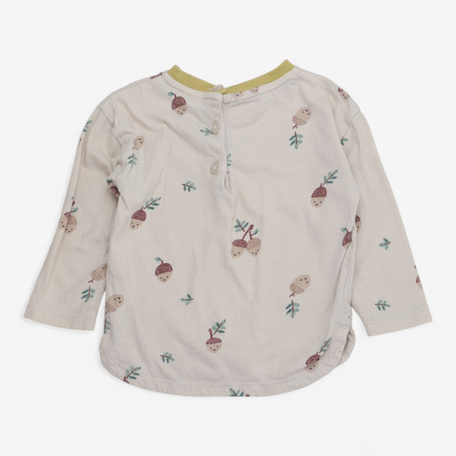 T-shirt Long Sleeve Cream Acorn Print with Yellow
