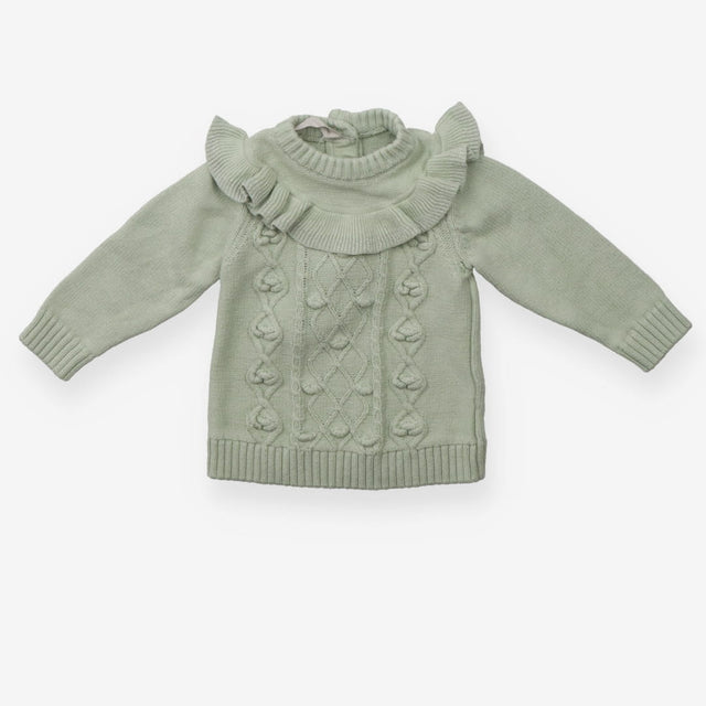 Green sparkle frill sweater knitted
