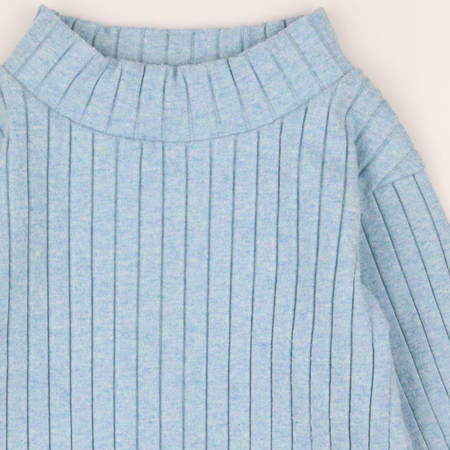 Blue ribbed long sleeve jersey dress