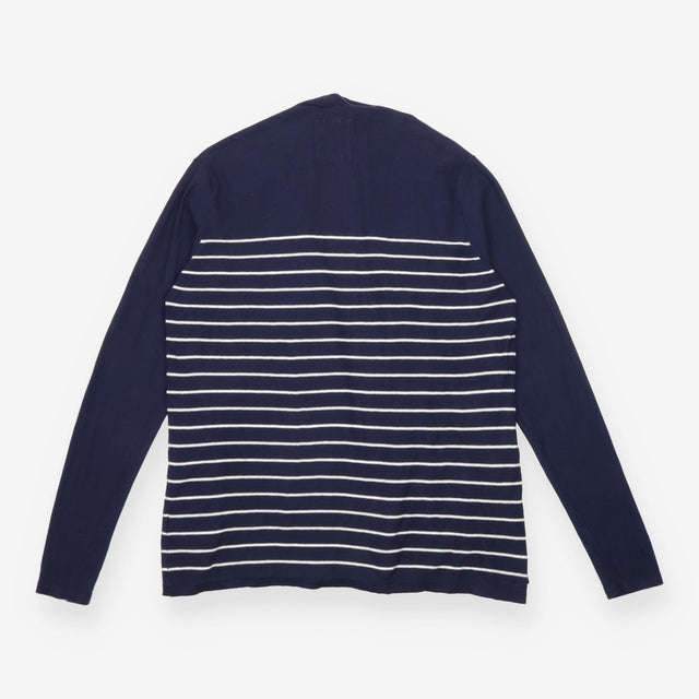 Cardigan Navy Cream Stripe Open Front Long Sleeve
