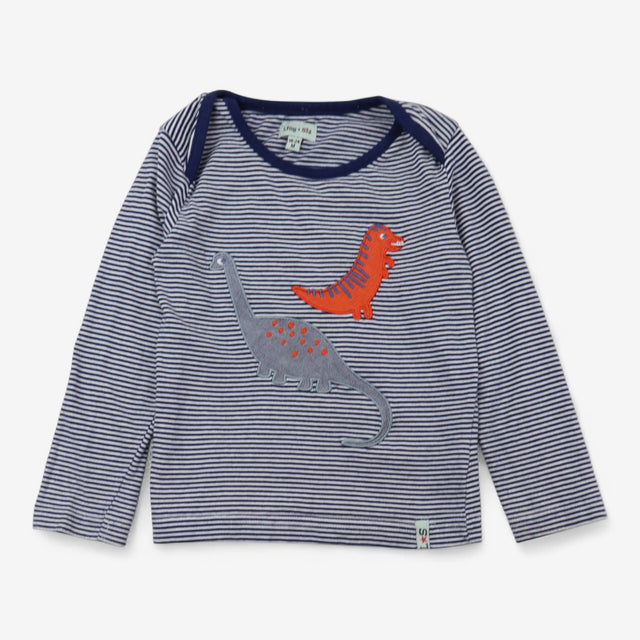 T-shirt long sleeve blue and white stripe dinosaur