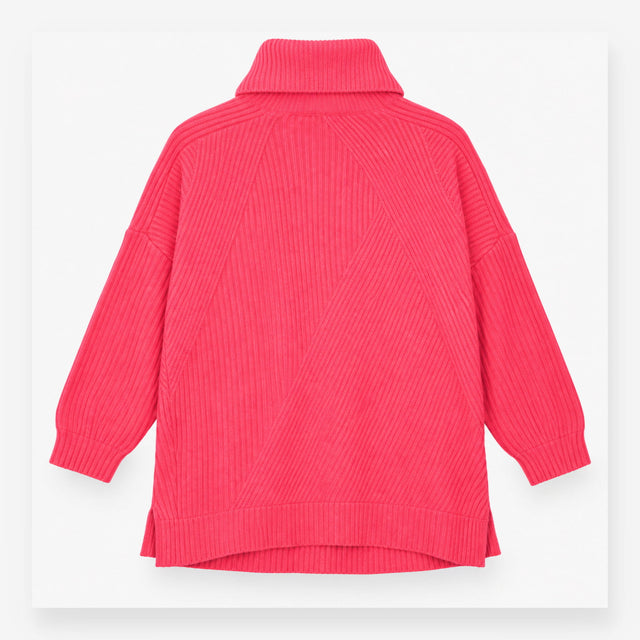 Cowl Neck Jumper Bright Pink Oversized Ribbed Knit