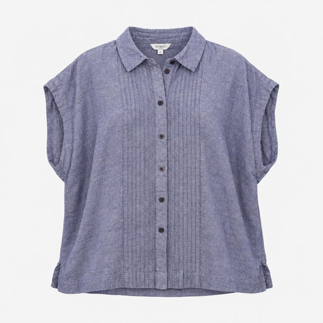 Chambray Blue Linen Cotton Pintuck Pleat Button Do
