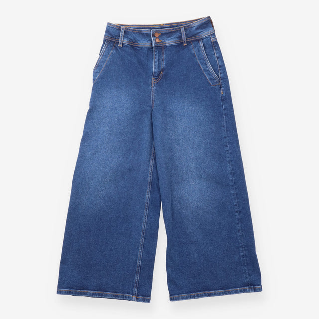 Jeans Mid Blue Wide Leg High Rise Stretch Denim