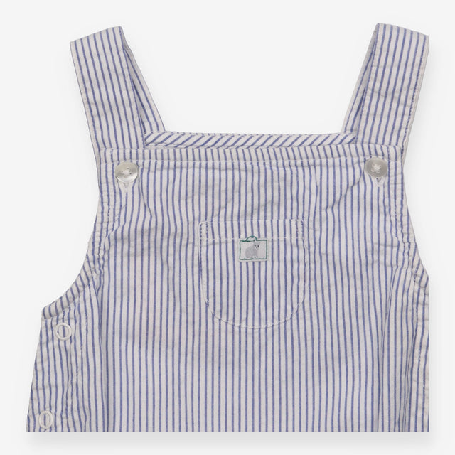 Blue and white stripe dungarees with pocket