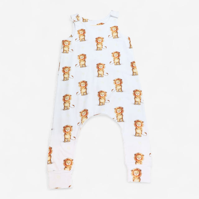 Romper Jersey White Happy Lion Print