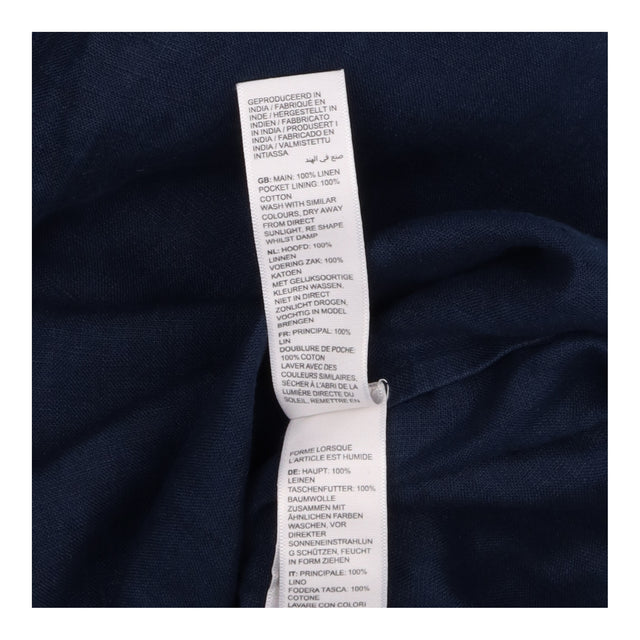 Shirt Dress Navy Blue Pure Linen Belted Button Fro
