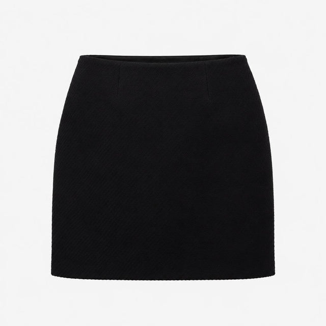 Navy Blue Wool Blend Textured A-Line Mini Skirt