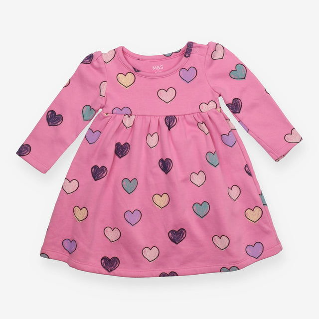 Jersey Dress Lined Pink with Multi Colour Hearts