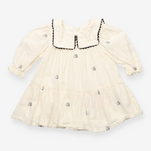 Dress long sleeved woven white with black embroide