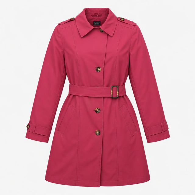 Coat Trench Belted Dark Pink