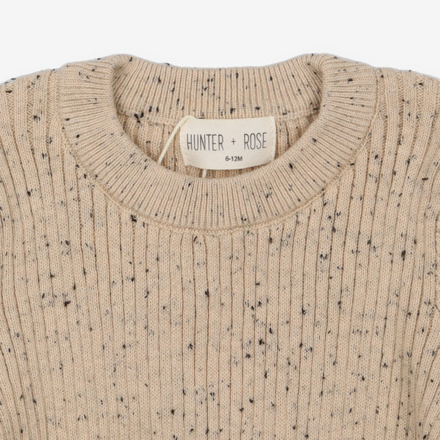 Beige ribbed knit bodysuit black specks
