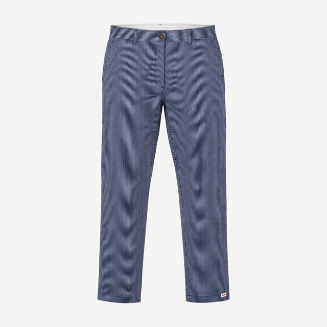 Trousers Stripe Cotton Chino Straight Leg Navy Whi