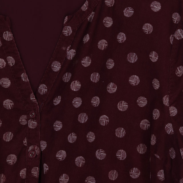 Burgundy Spot Corduroy Midi Dress Button Front