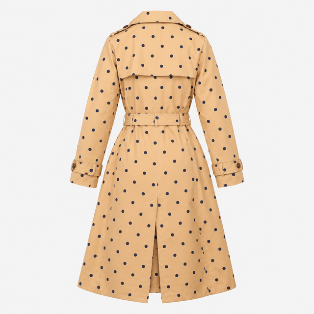 Trench Coat Tan Polka Dot Belted Double Breasted
