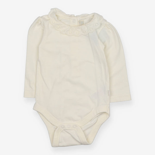 White long sleeve bodysuit frill collar with flowe
