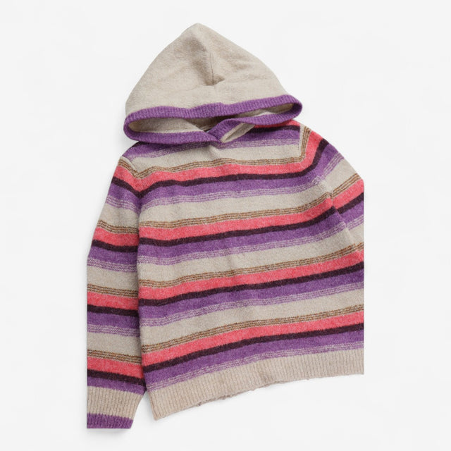 Hoodie Pullover Knit Cream and Purple Stripes