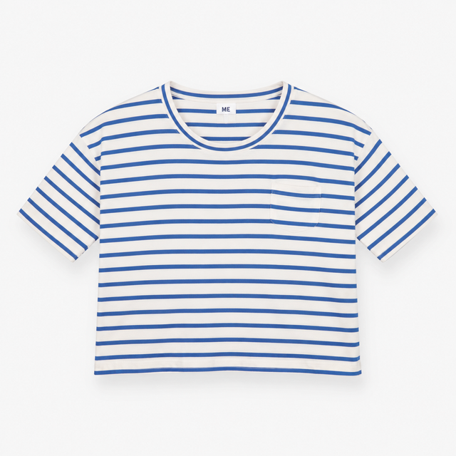 Blue and White Striped Short Sleeve Pocket Top
