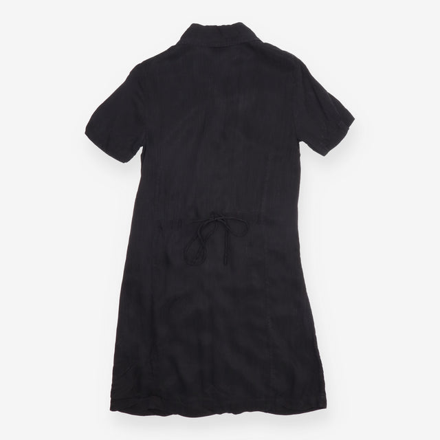 Shirt Dress Black Crinkle Short Sleeve Button Fron