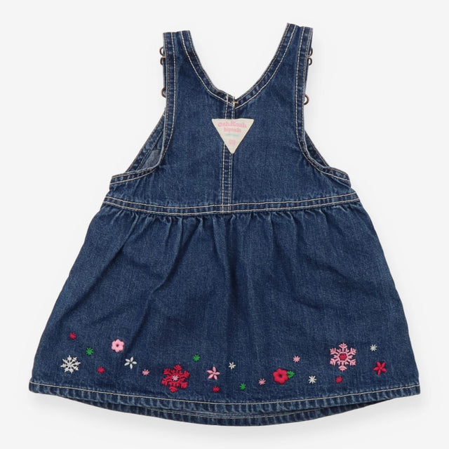 Dress pinafore denim floral snowflakes