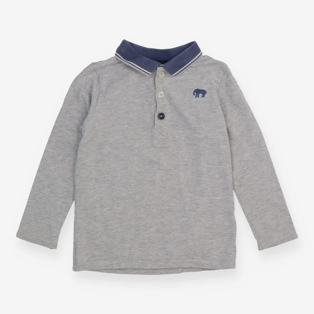 Grey LS collared top with elephant