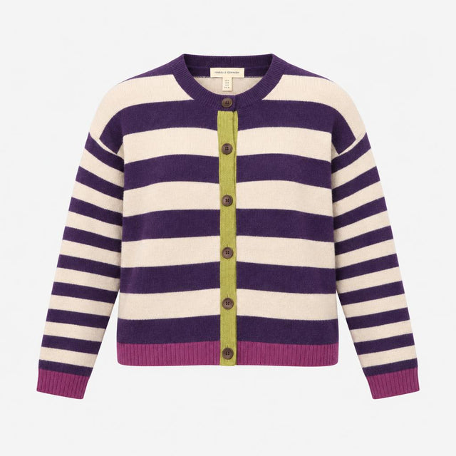 Cardigan Striped Button Front Purple Oatmeal