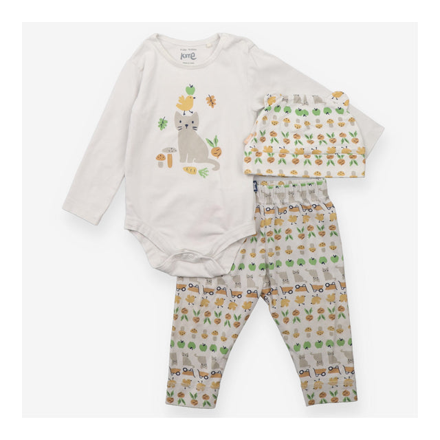 Outfit 3pc LS bodysuit leggings hat cat turnips