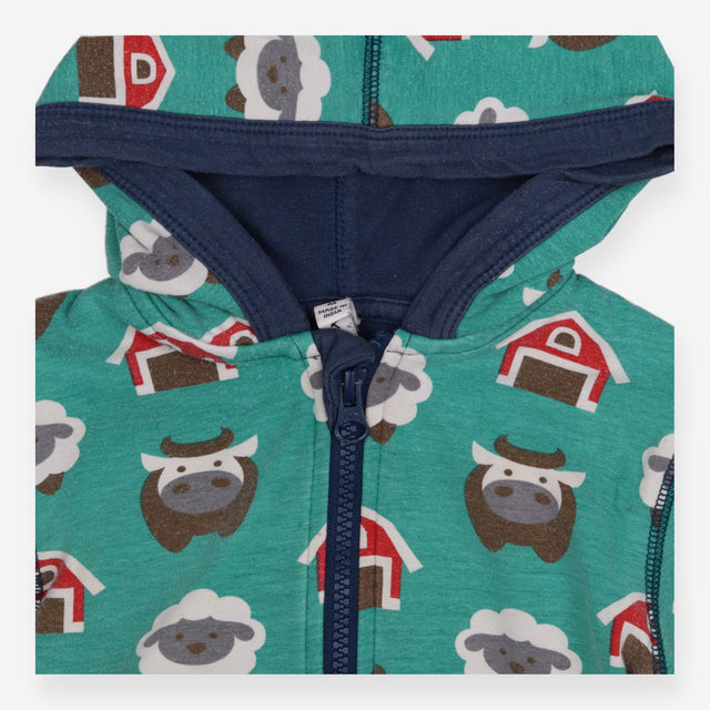Green Farmyard Zip Hoodie