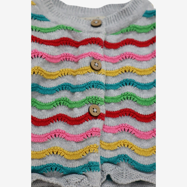 Cardigan Grey with Rainbow Wavy stripes