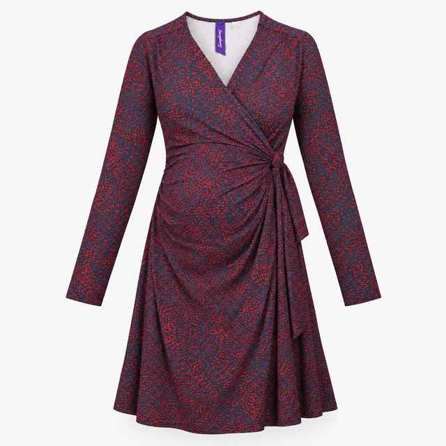 Navy & Pink Fleck Wrap Front Long Sleeve Maternity