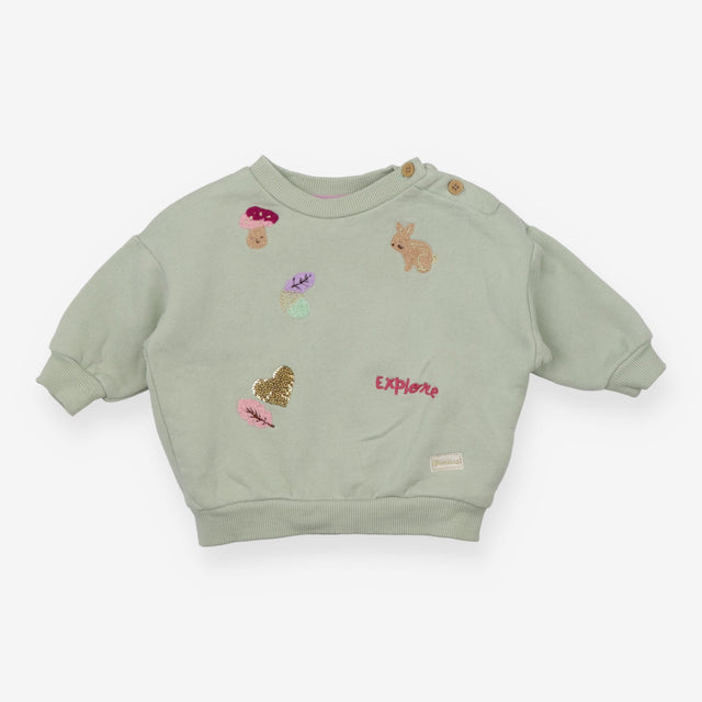 Sweater sage green woodland animals