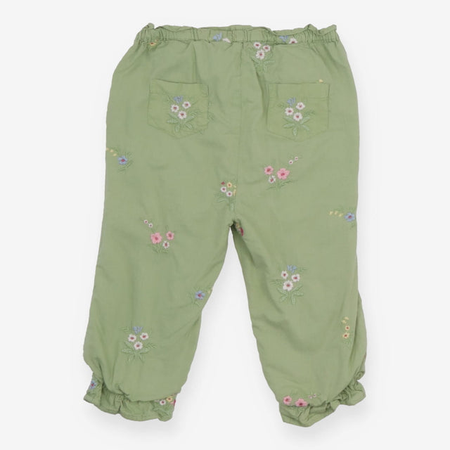 Green Cargo Trousers with Flowers