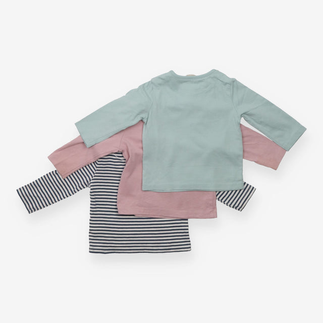 T-shirt Green stripe and pink 3pk LS